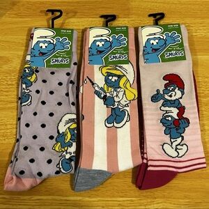 Smurf Smurfette Graphic Socks 3 pair Crew Long socks. NWT